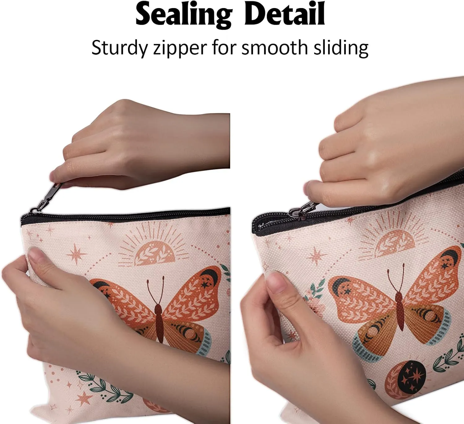Cafl Boho Butterfly Makeup Bag Magical Luna Butterfly Zipper Pouch Cosmetic Pouch Large Travel Linen Make Up Organizer for Purse for Women 108Inch