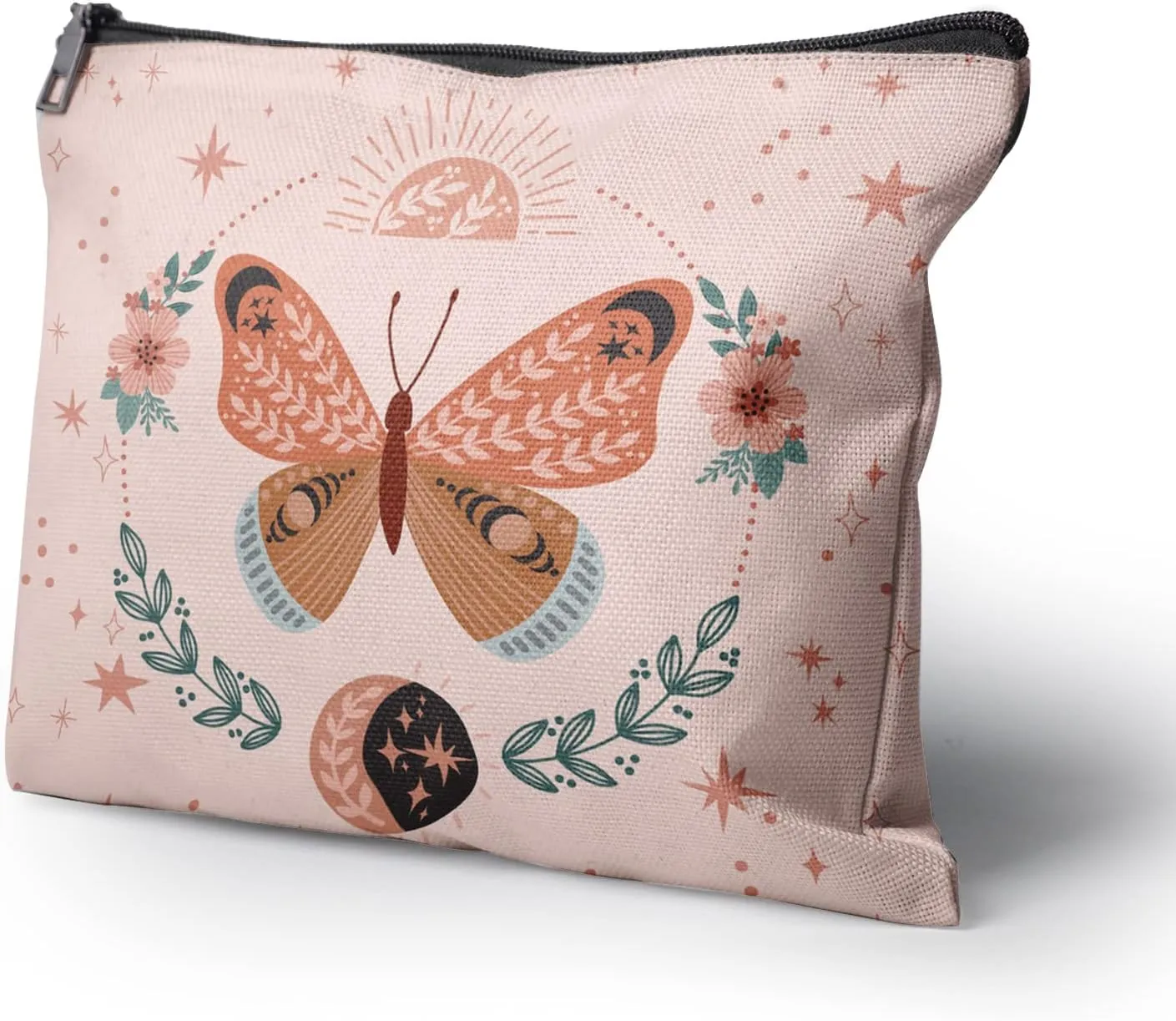 Cafl Boho Butterfly Makeup Bag Magical Luna Butterfly Zipper Pouch Cosmetic Pouch Large Travel Linen Make Up Organizer for Purse for Women 108Inch