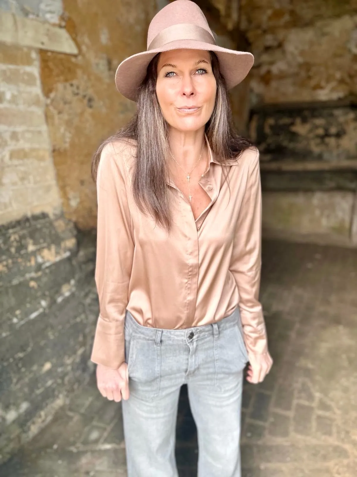Camille Satin Shirt Coffee
