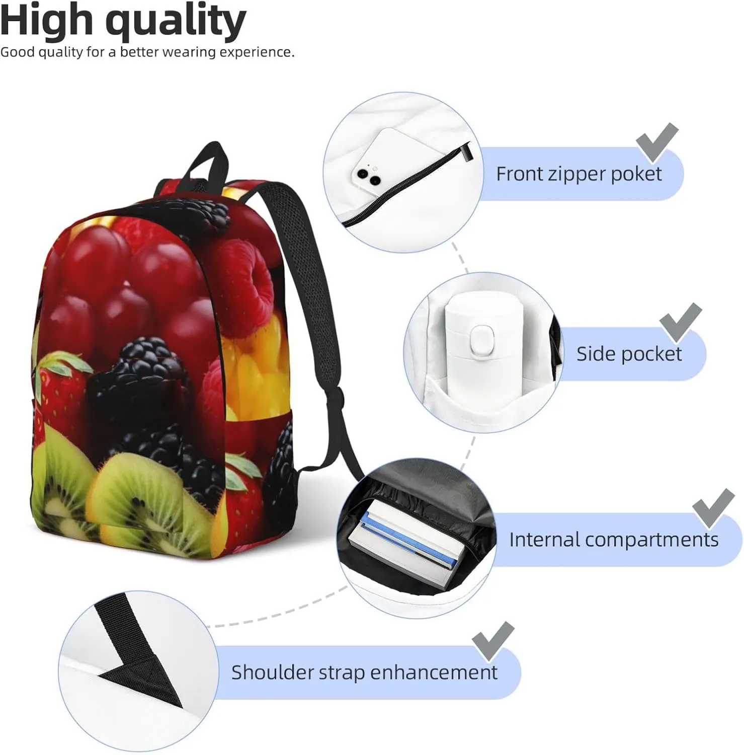 Canvas Backpack for Men Women Laptop Backpack Fresh fruit Rucksack Lightweight Canvas Daypack