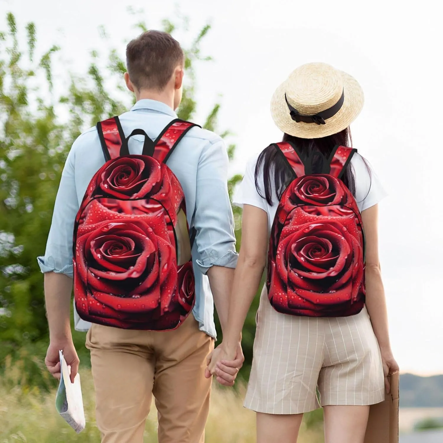 Canvas Backpack for Men Women Lightweight Laptop Backpack Beautiful Red Rose Laptop Bag Daypack for Travel