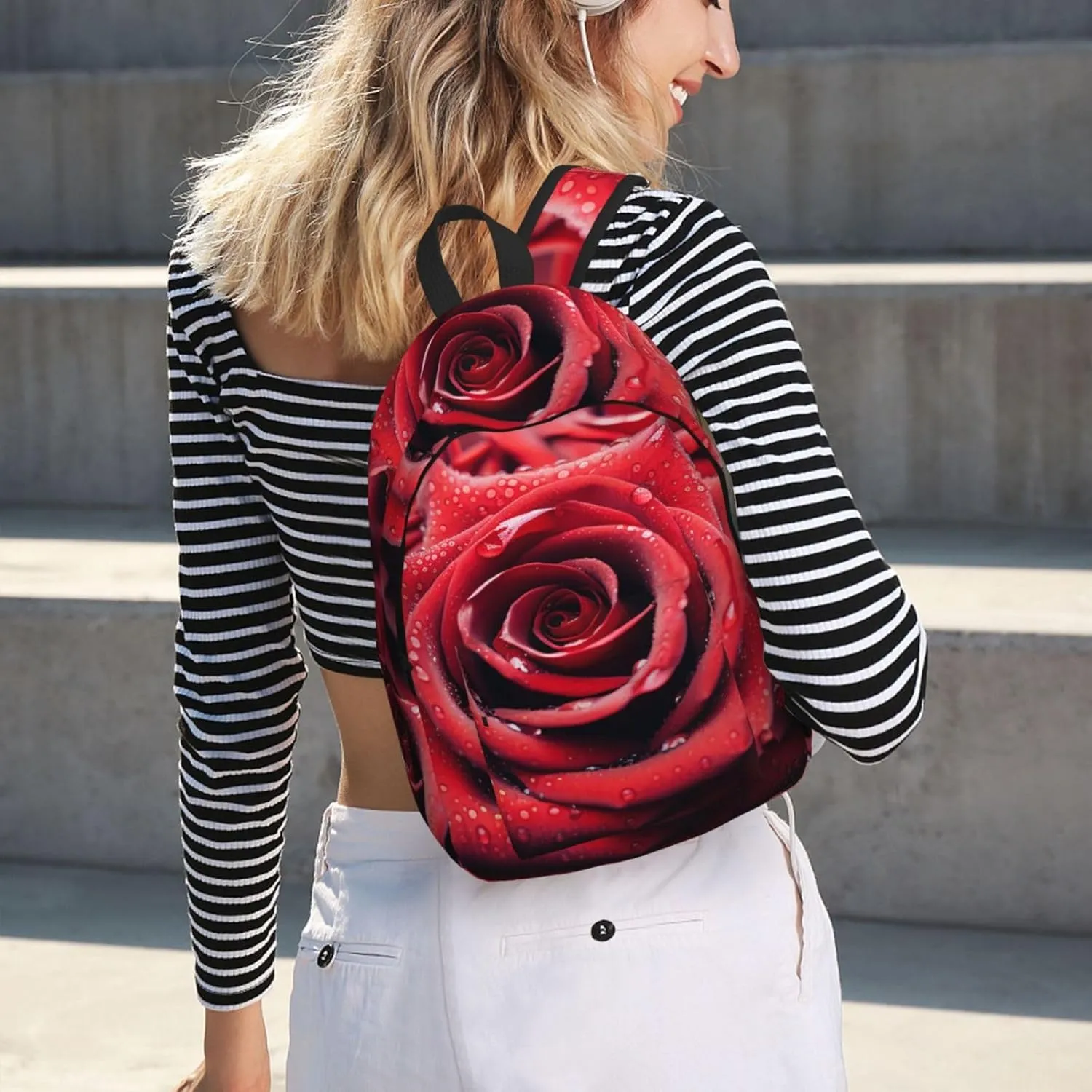 Canvas Backpack for Men Women Lightweight Laptop Backpack Beautiful Red Rose Laptop Bag Daypack for Travel