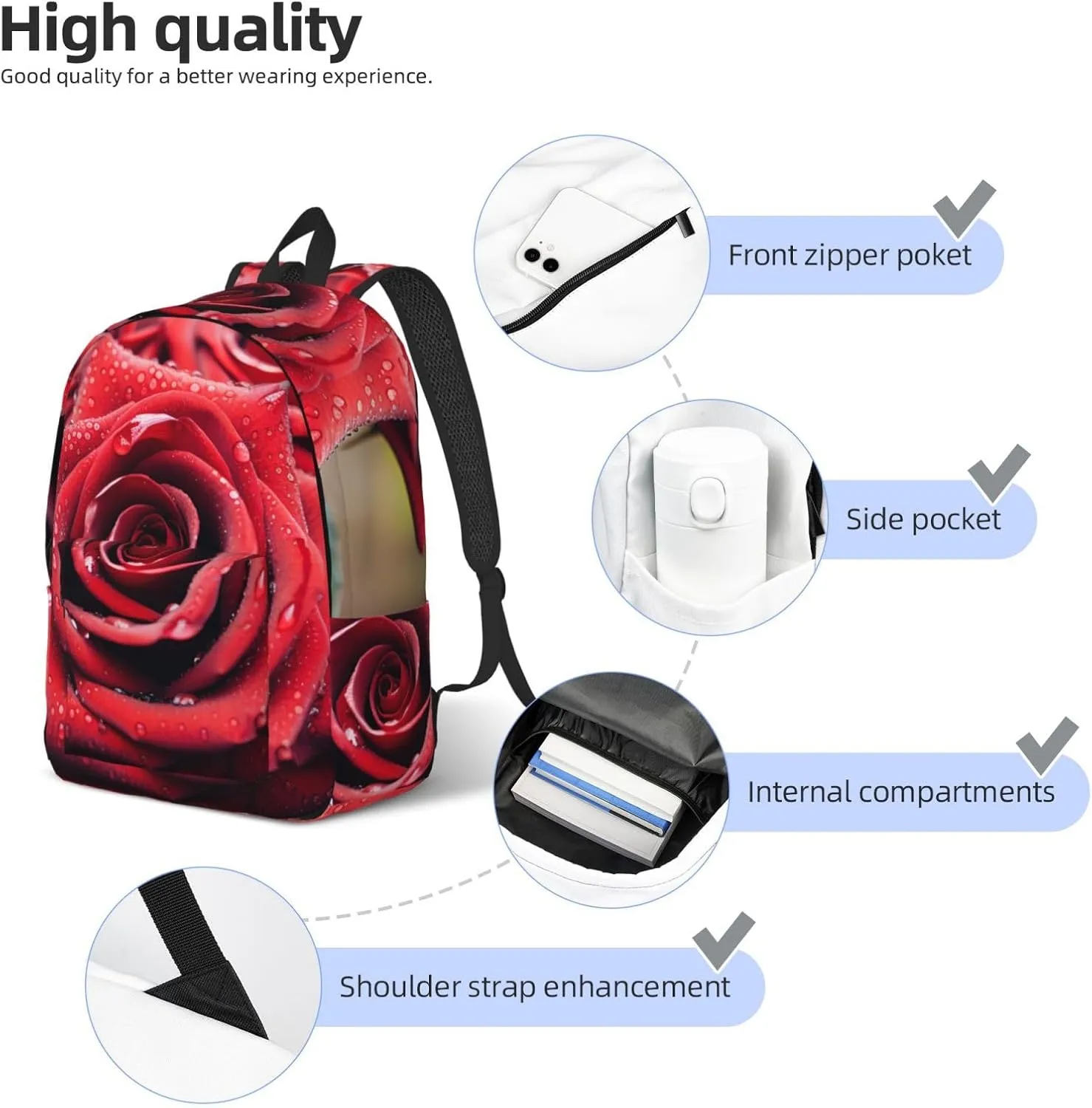 Canvas Backpack for Men Women Lightweight Laptop Backpack Beautiful Red Rose Laptop Bag Daypack for Travel