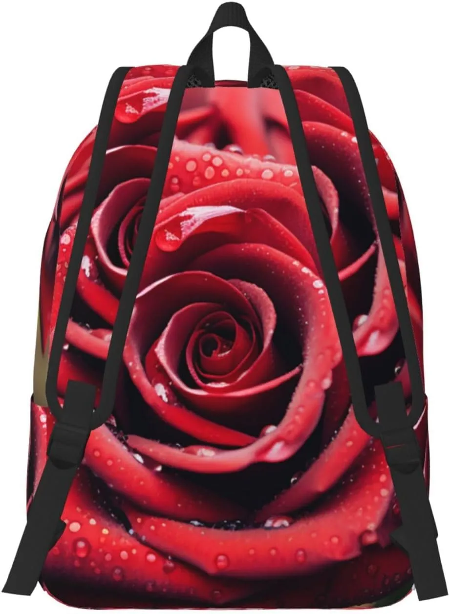 Canvas Backpack for Men Women Lightweight Laptop Backpack Beautiful Red Rose Laptop Bag Daypack for Travel