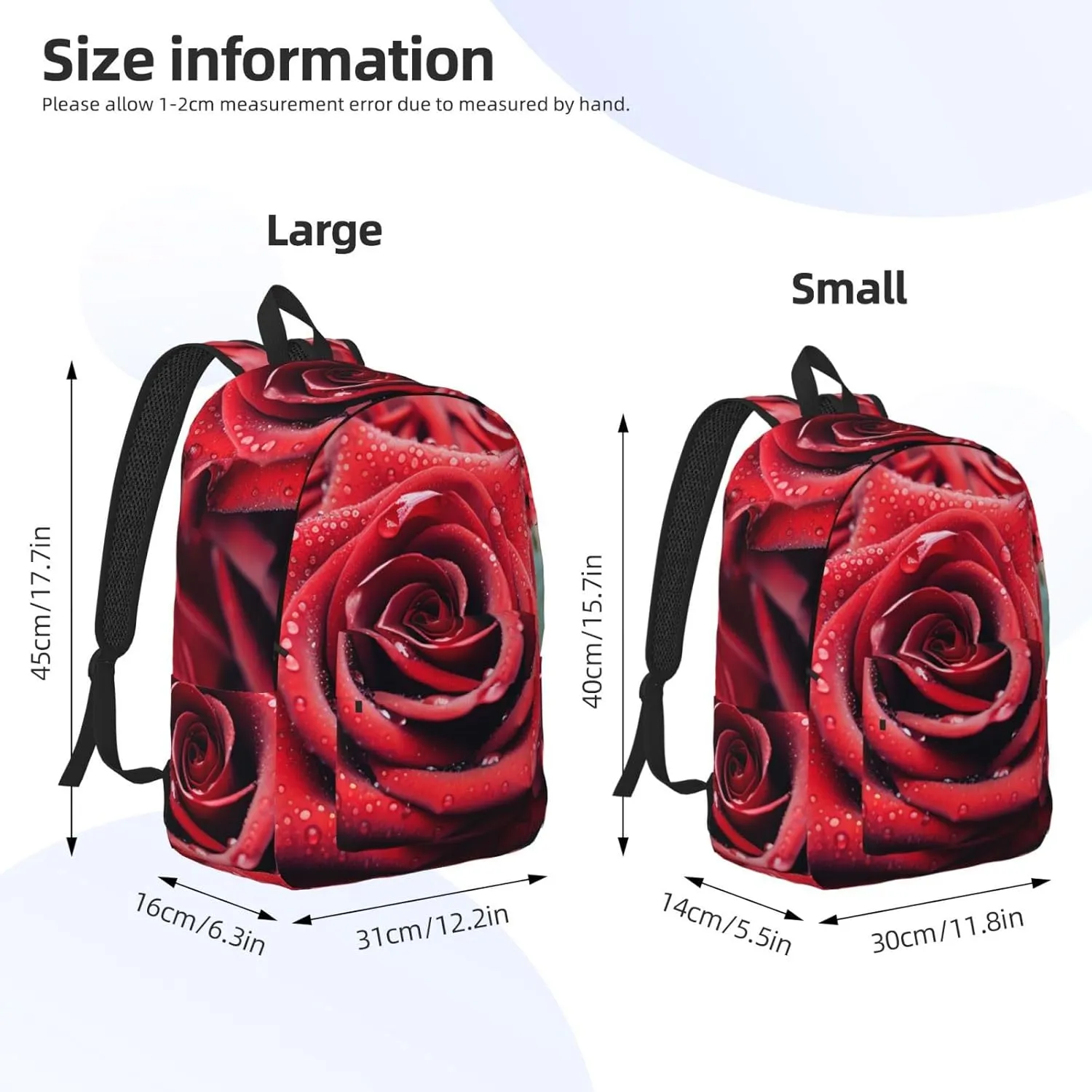 Canvas Backpack for Men Women Lightweight Laptop Backpack Beautiful Red Rose Laptop Bag Daypack for Travel