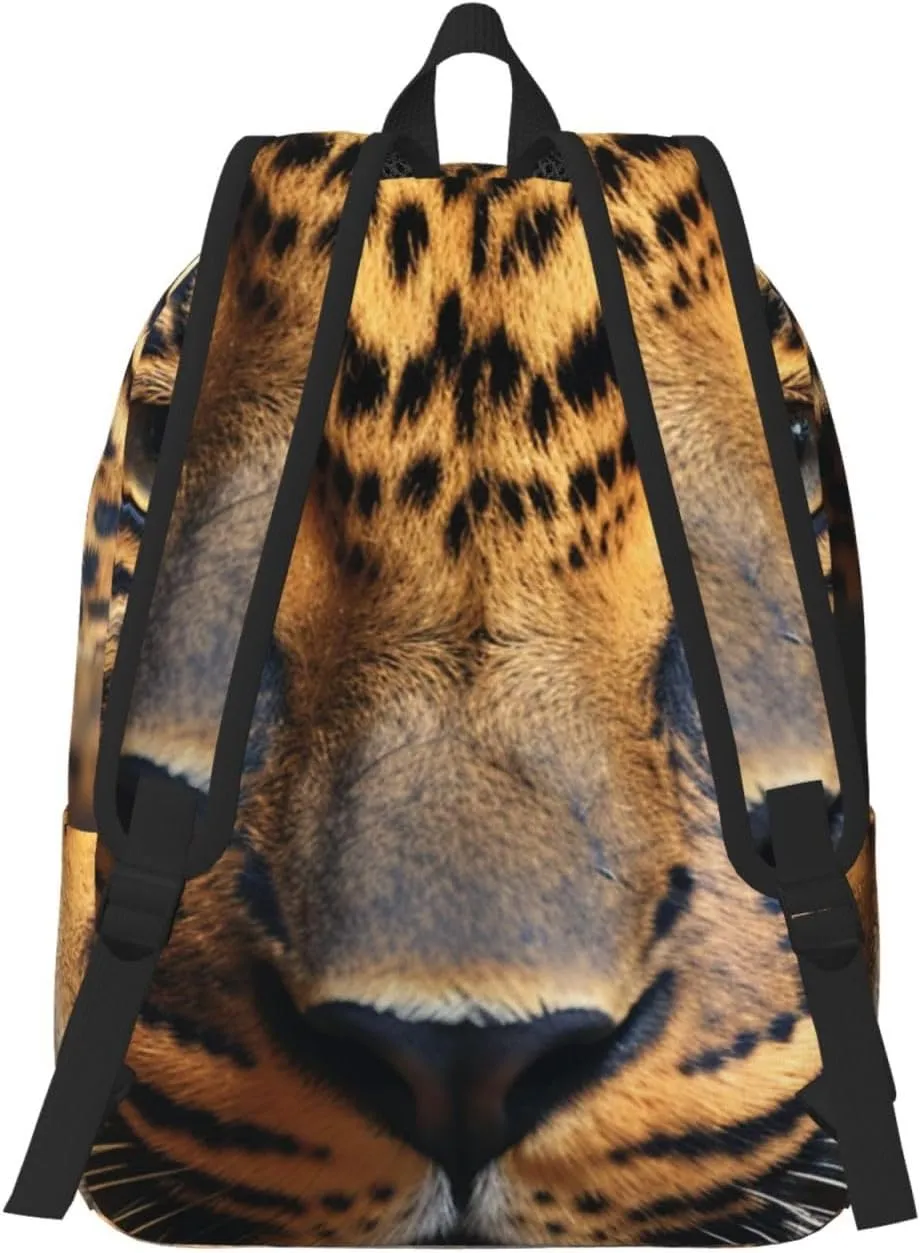 Canvas Backpack for Men Women Lightweight Laptop Backpack Black & Brown Leopard Laptop Bag Daypack for Travel