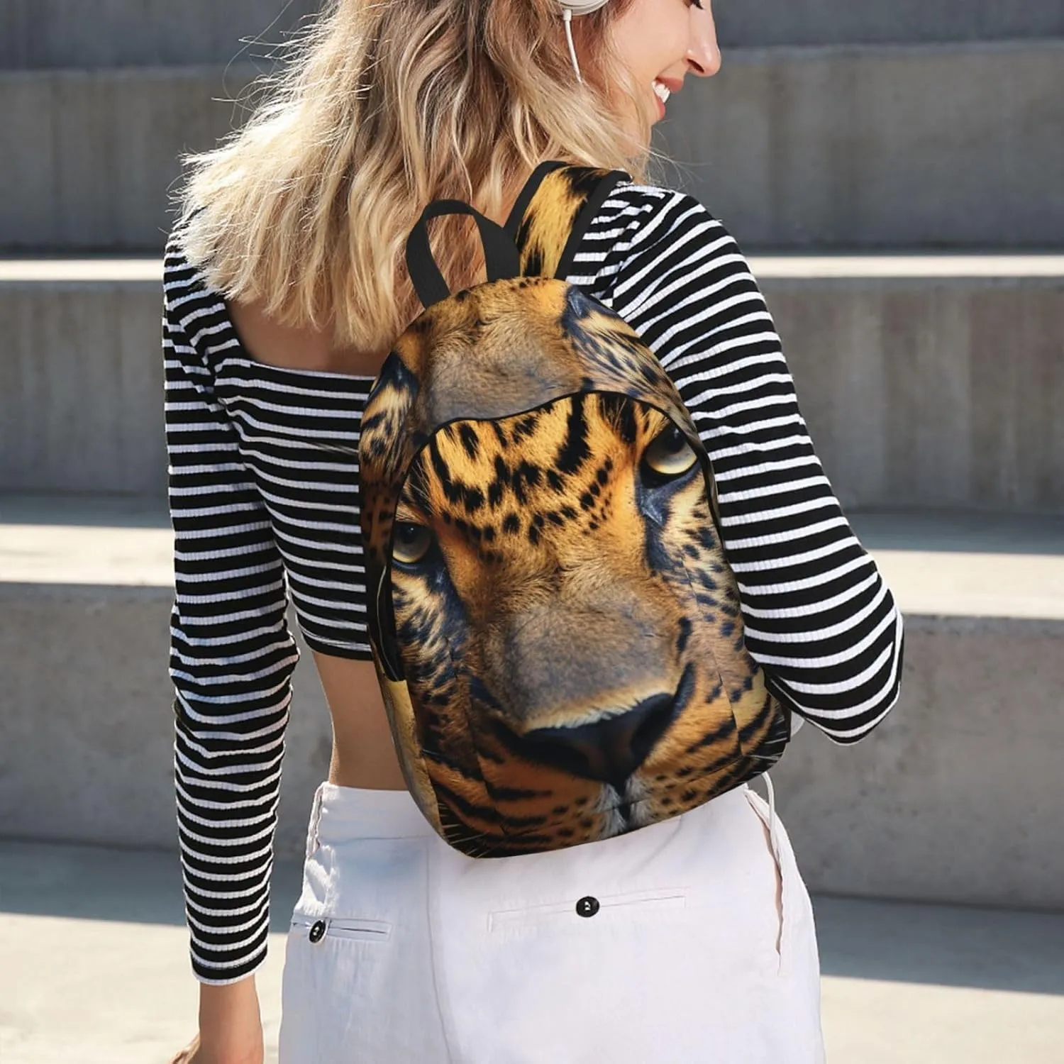 Canvas Backpack for Men Women Lightweight Laptop Backpack Black & Brown Leopard Laptop Bag Daypack for Travel