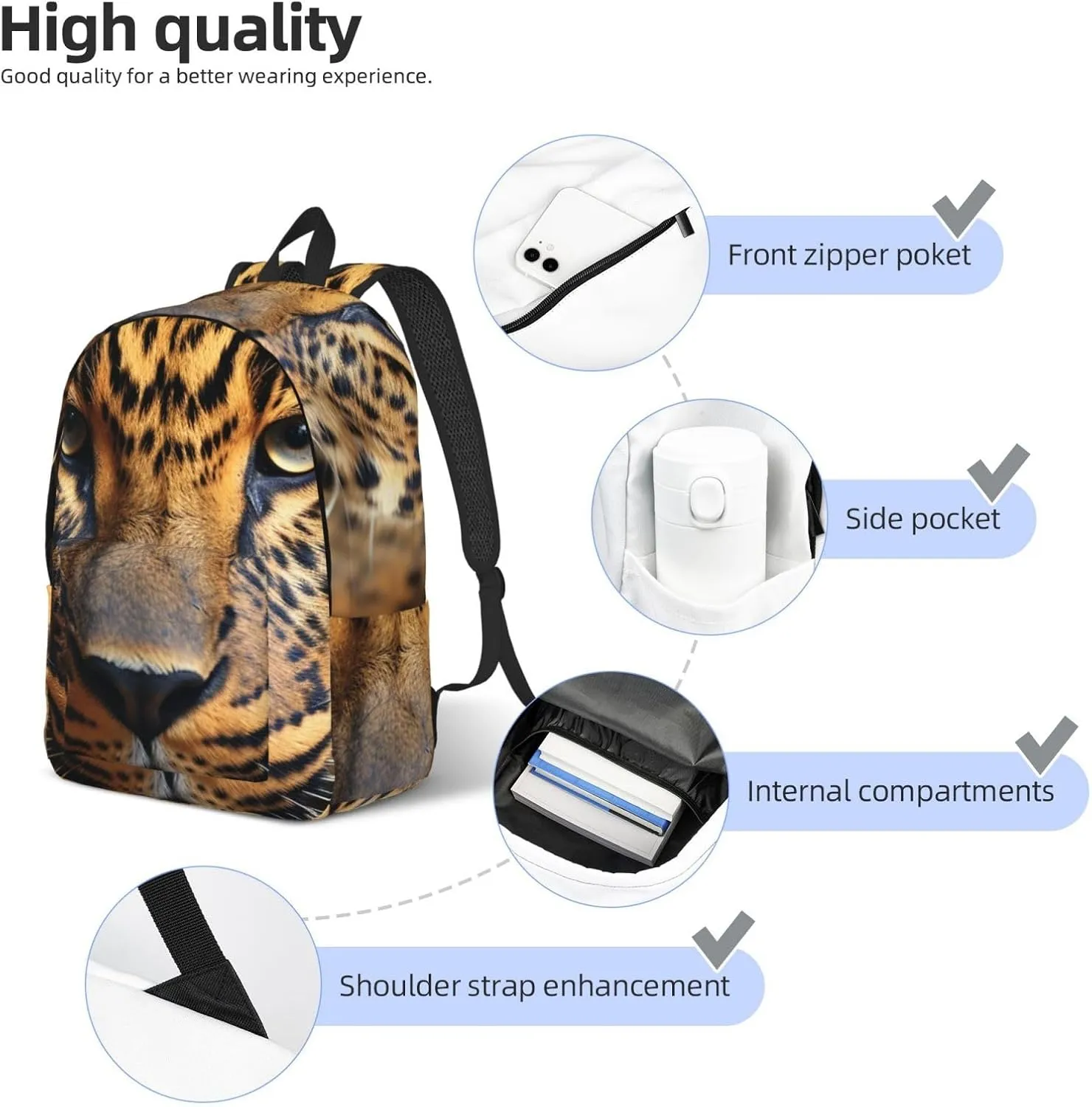 Canvas Backpack for Men Women Lightweight Laptop Backpack Black & Brown Leopard Laptop Bag Daypack for Travel