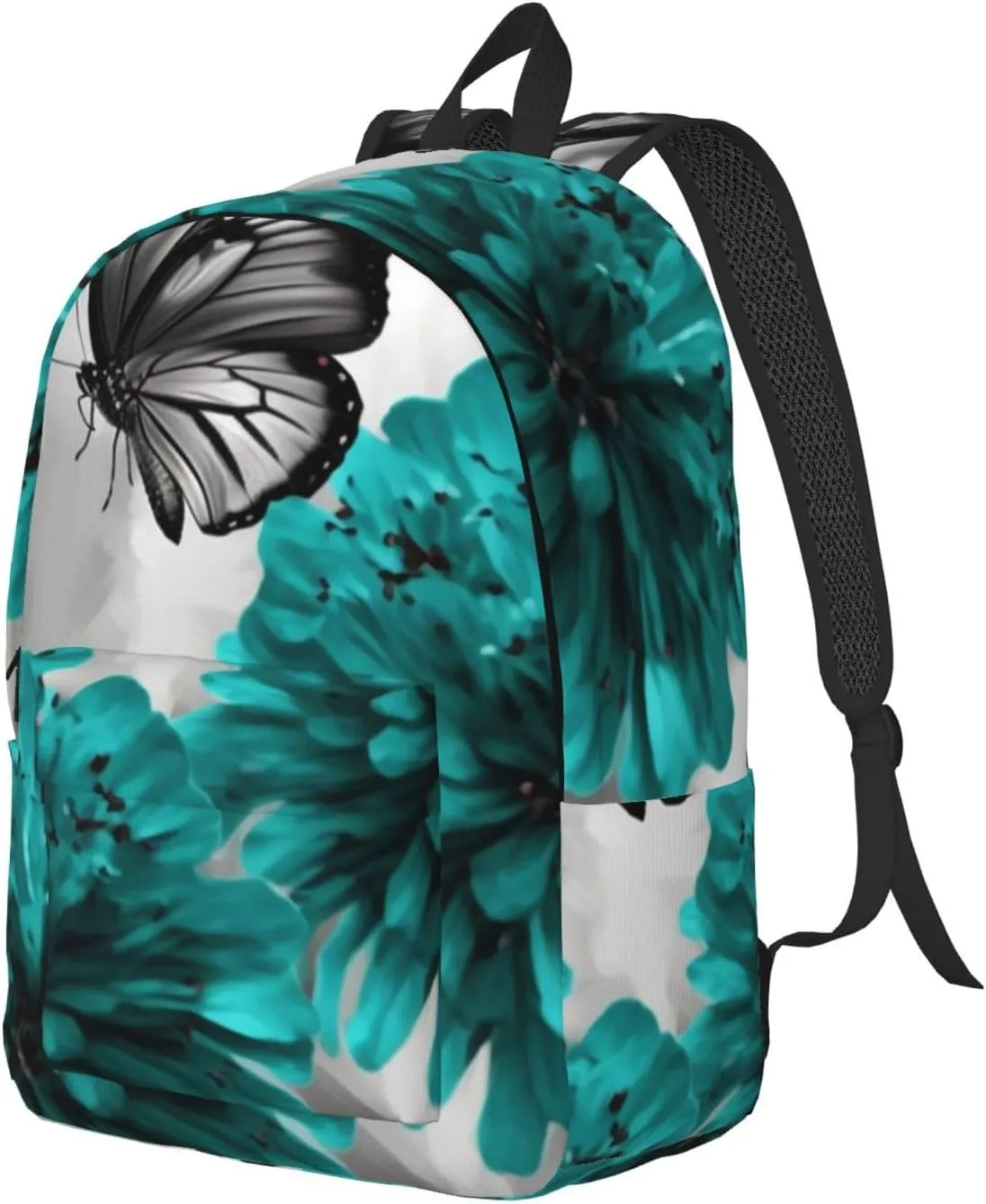 Canvas Backpack for Men Women Lightweight Laptop Backpack Gray Teal Flower Butterfly Laptop Bag Daypack for Travel