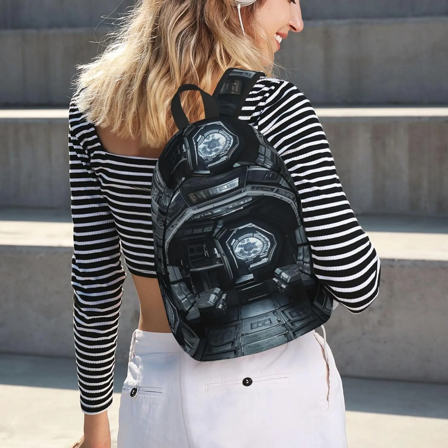 Canvas Backpack for Men Women Lightweight Laptop Backpack Space Capsule Interior Laptop Bag Daypack for Travel