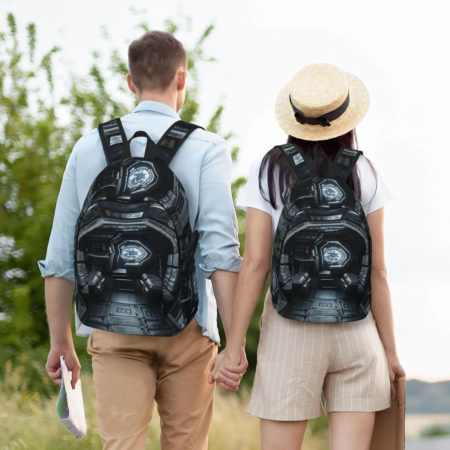 Canvas Backpack for Men Women Lightweight Laptop Backpack Space Capsule Interior Laptop Bag Daypack for Travel