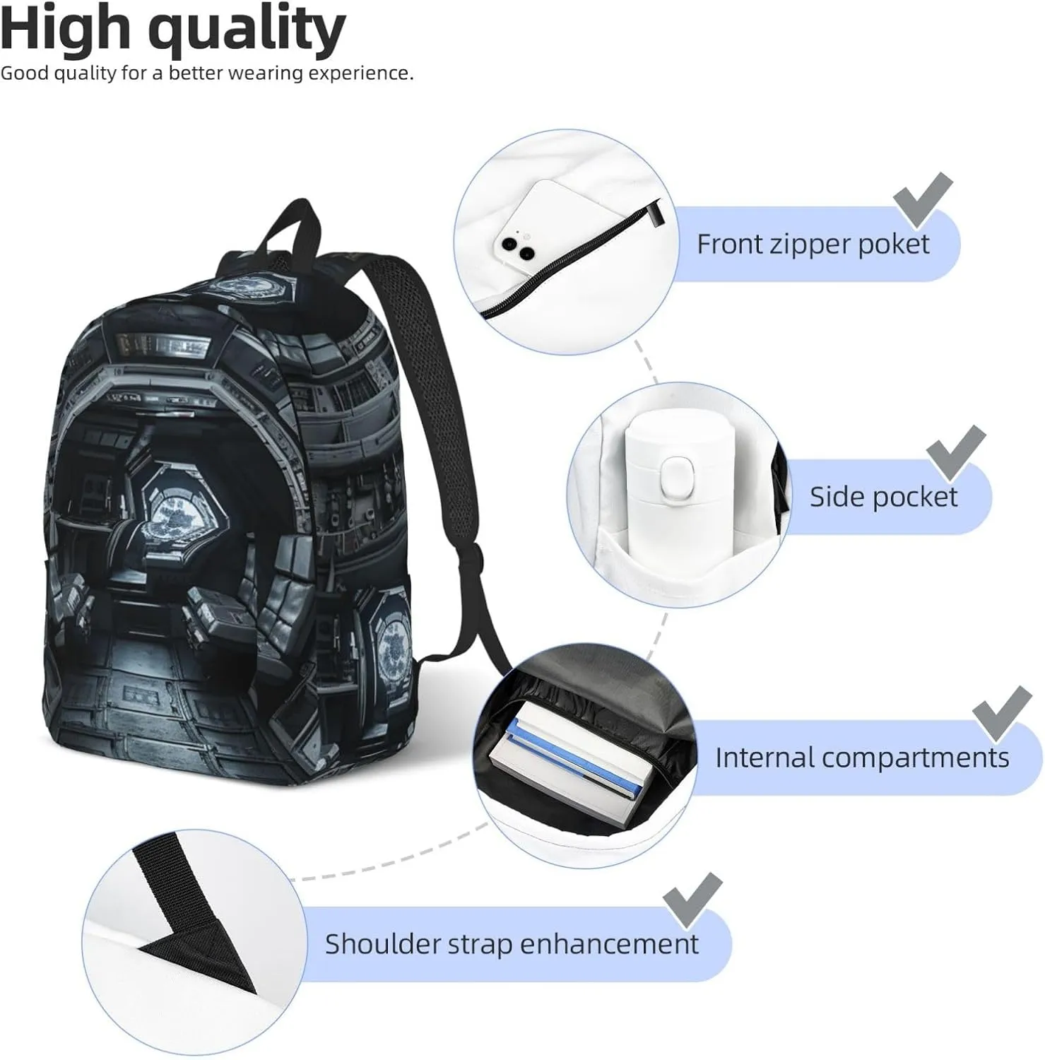 Canvas Backpack for Men Women Lightweight Laptop Backpack Space Capsule Interior Laptop Bag Daypack for Travel