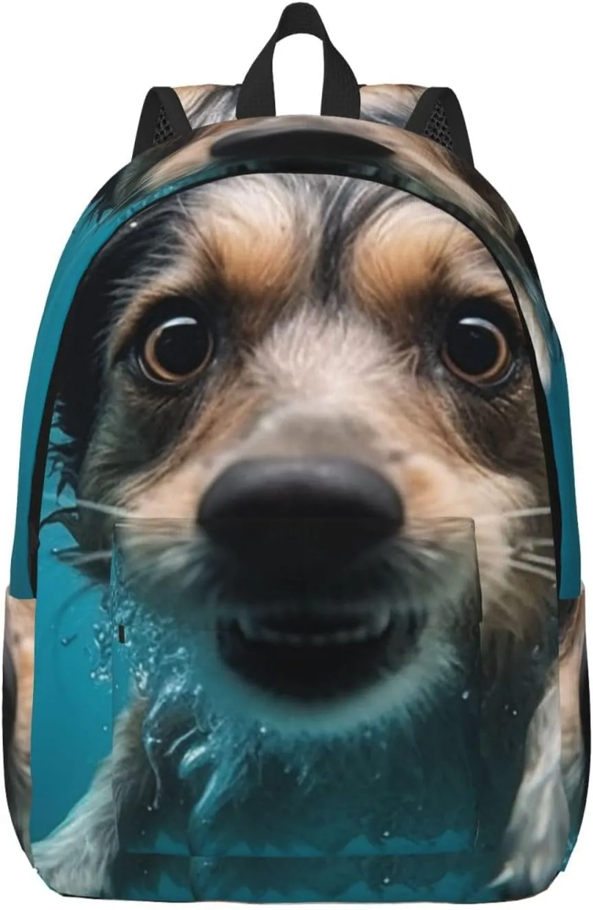 Canvas Backpack for Men Women Lightweight Laptop Backpack Underwater Dog Laptop Bag Daypack for Travel