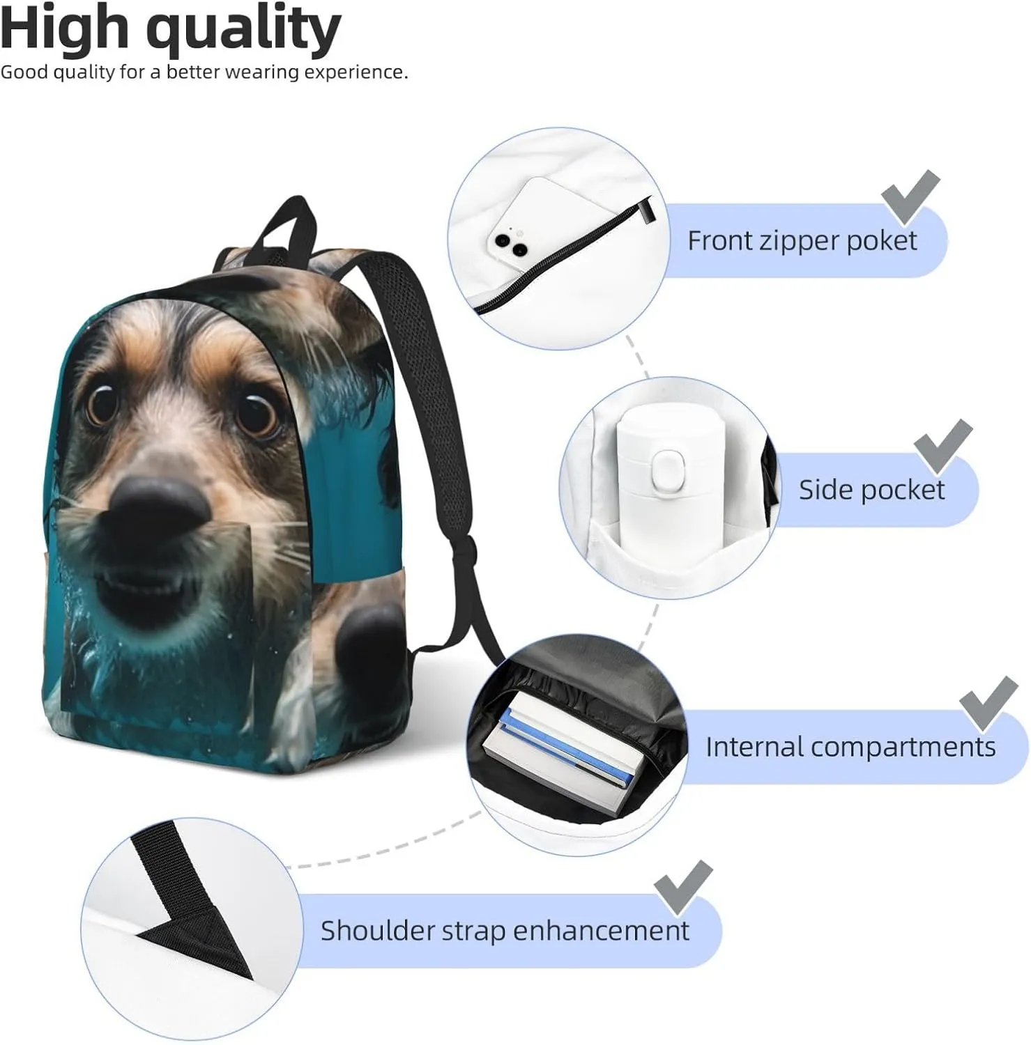 Canvas Backpack for Men Women Lightweight Laptop Backpack Underwater Dog Laptop Bag Daypack for Travel