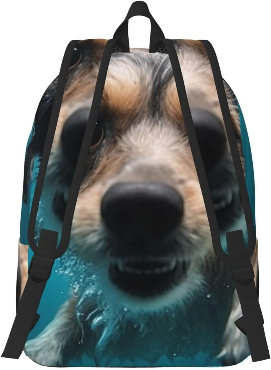 Canvas Backpack for Men Women Lightweight Laptop Backpack Underwater Dog Laptop Bag Daypack for Travel