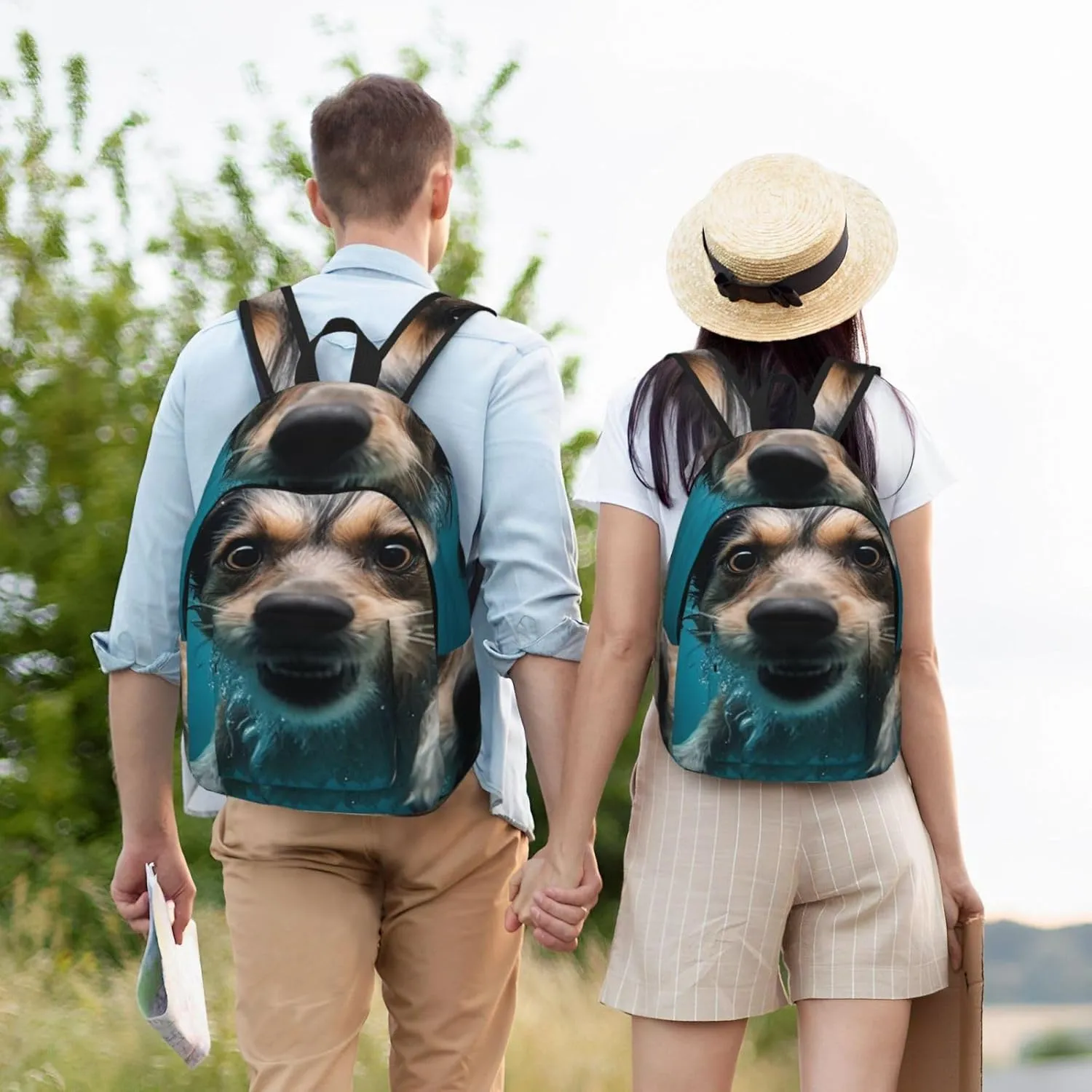Canvas Backpack for Men Women Lightweight Laptop Backpack Underwater Dog Laptop Bag Daypack for Travel