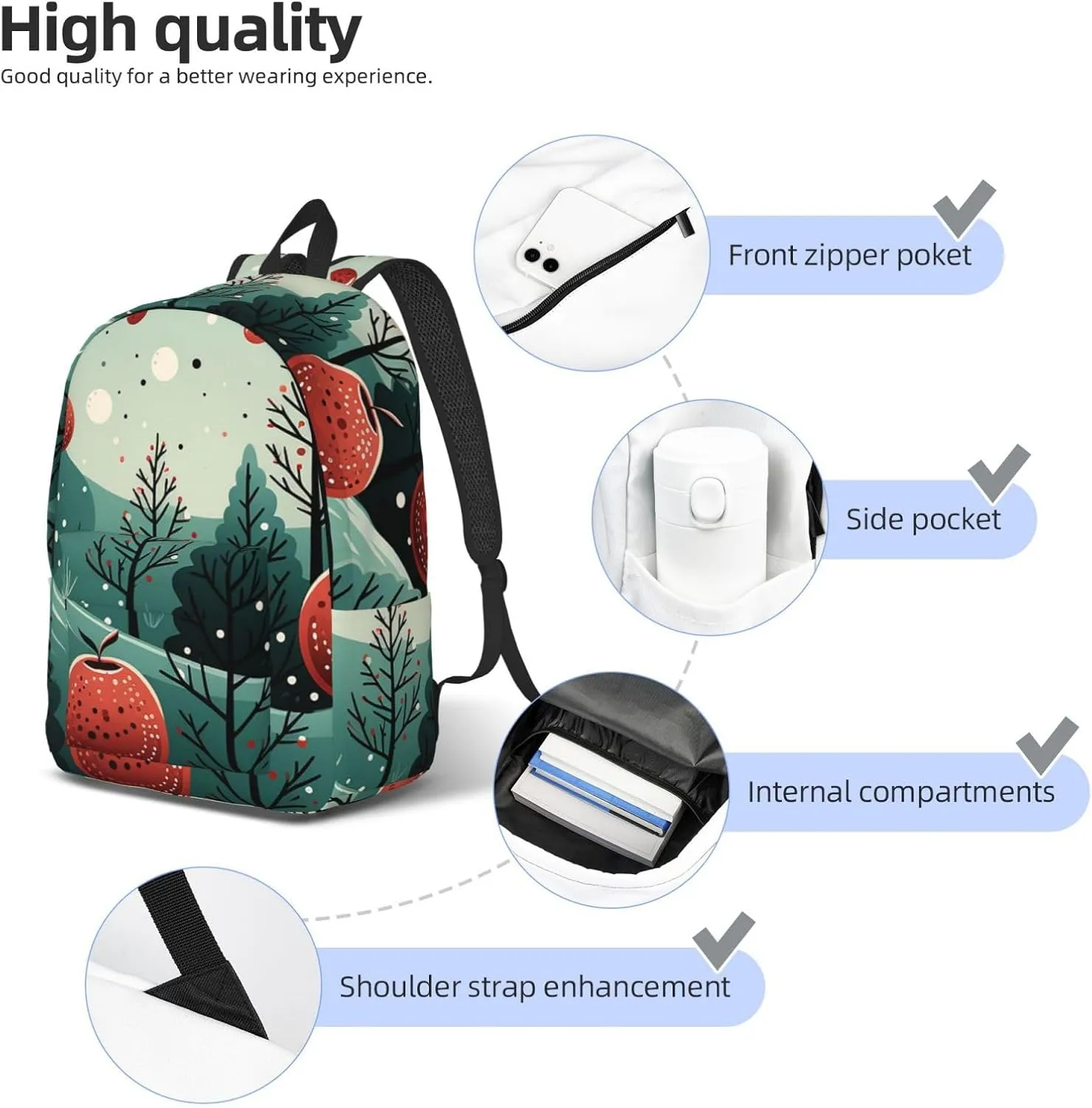 Canvas Backpack Lightweight Laptop Backpack for Men Women Hawthorn and Tree Backpack Casual Daypack for Travel