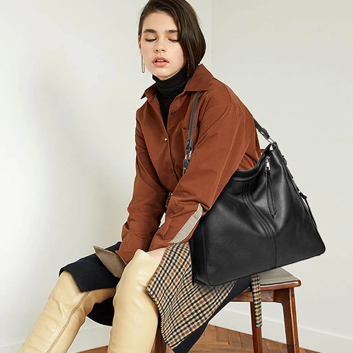 Canvas Tote Bag Hobo Handbags Large Designer Ladies Bag Bucket Purse Faux Leather For Shopping Travel