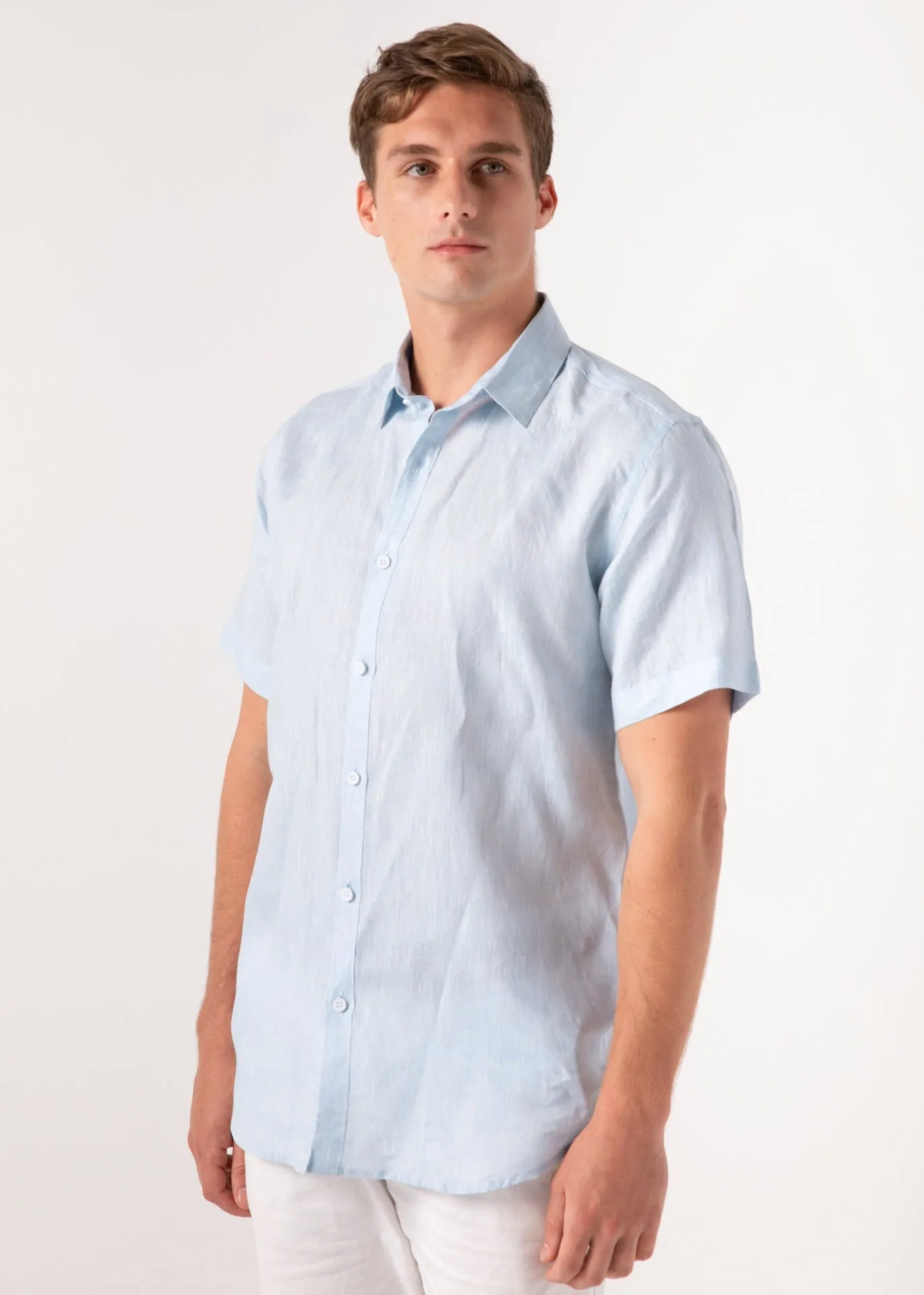 Capri Blue - Short Sleeve Italian Linen Shirt - Mr. Linen Co