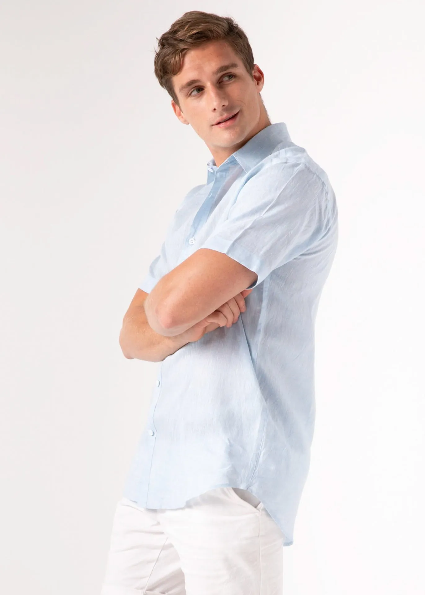Capri Blue - Short Sleeve Italian Linen Shirt - Mr. Linen Co