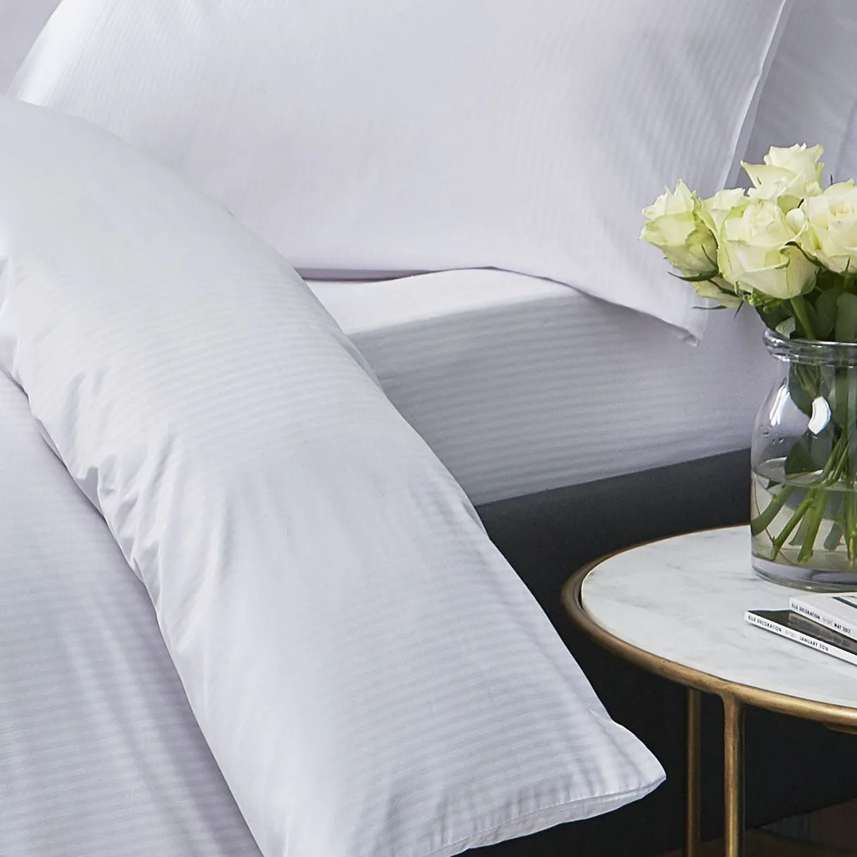 Catherine Lansfield White Satin Stripe 300TC Deep (32cm) Fitted Sheet
