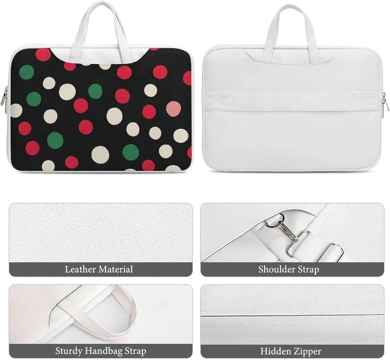 Christmas Polka Dots Leather Bag Laptop Case Slim Water Resistant Computer Bags with Handle Briefcase for Work