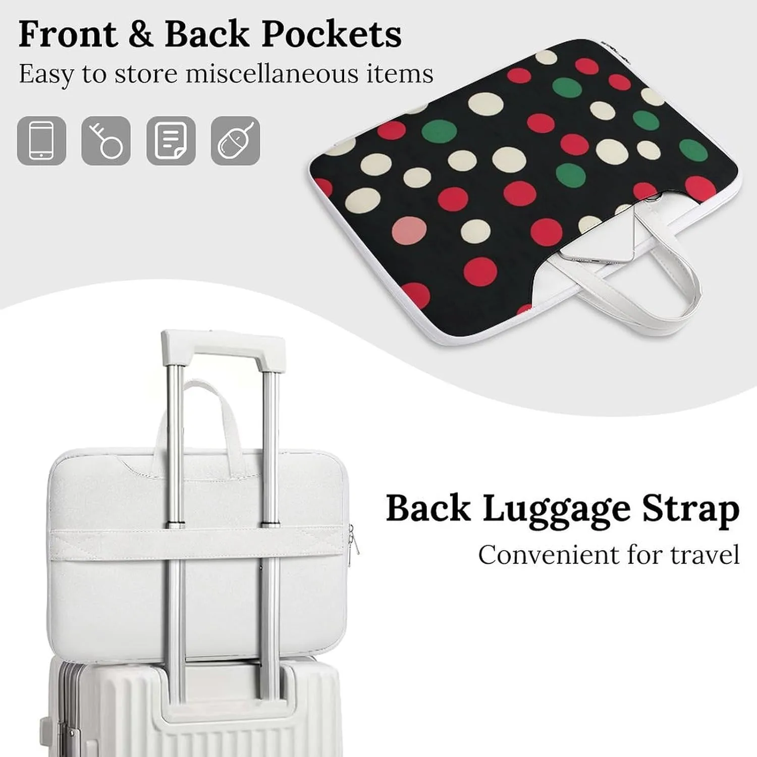 Christmas Polka Dots Leather Bag Laptop Case Slim Water Resistant Computer Bags with Handle Briefcase for Work