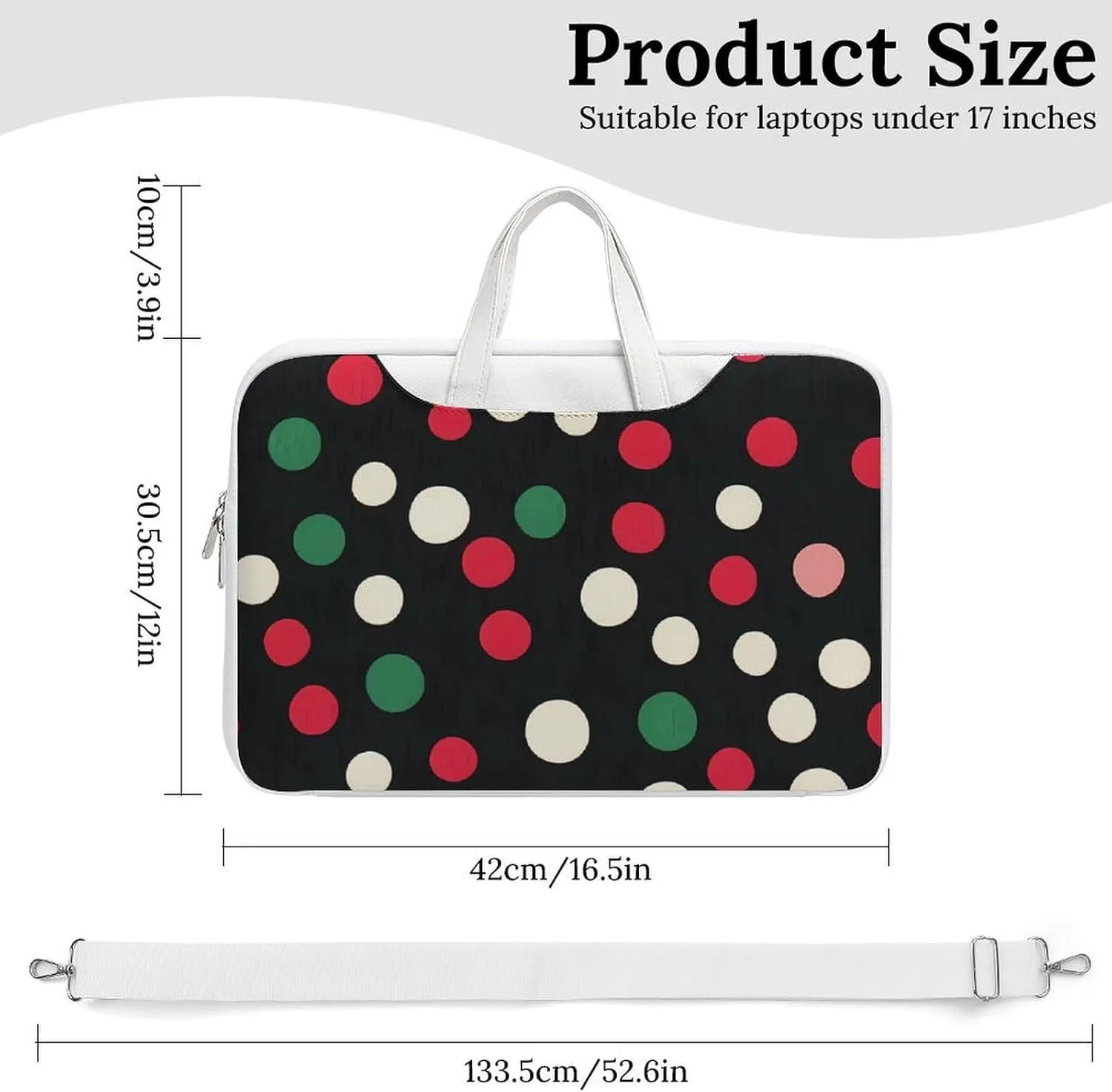 Christmas Polka Dots Leather Bag Laptop Case Slim Water Resistant Computer Bags with Handle Briefcase for Work