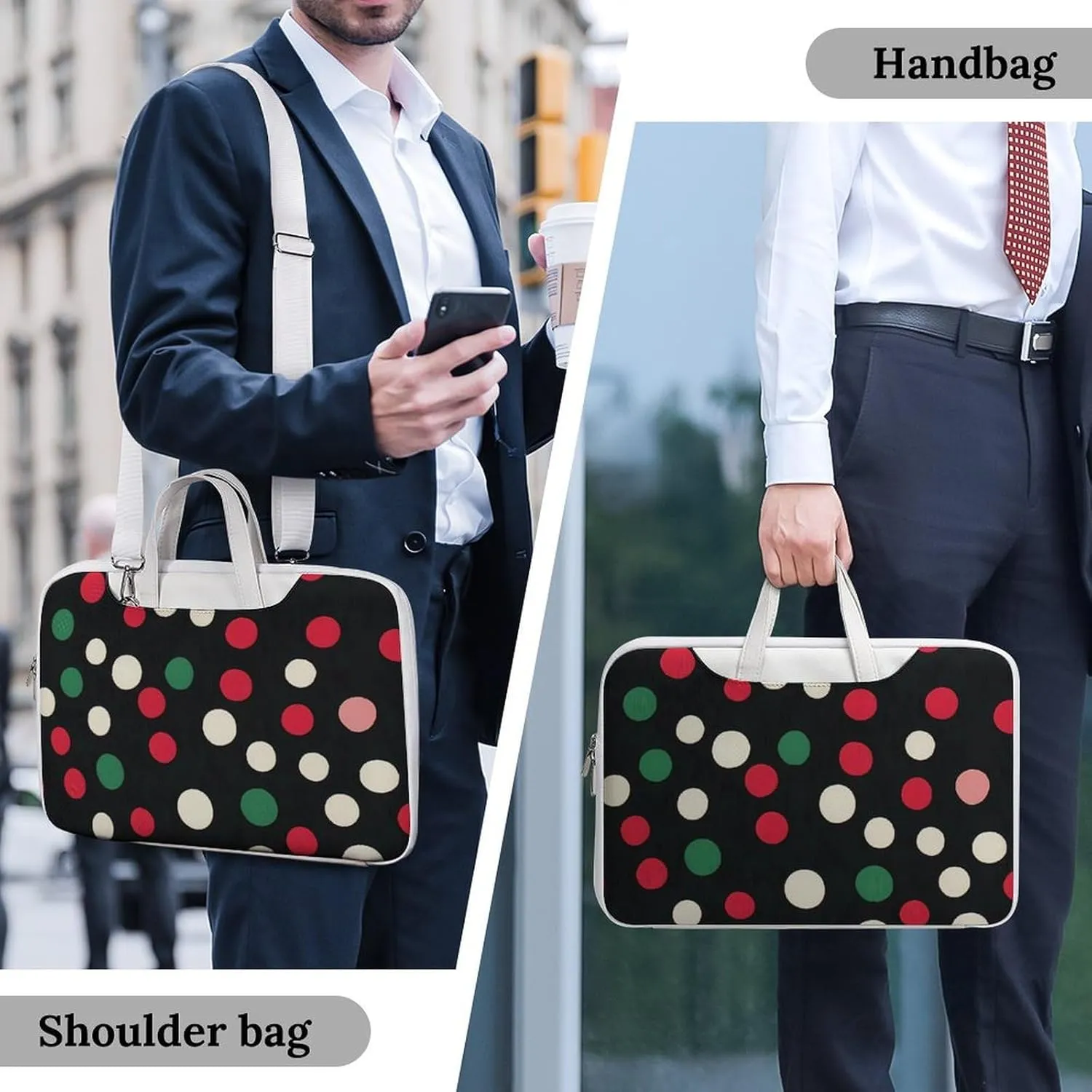 Christmas Polka Dots Leather Bag Laptop Case Slim Water Resistant Computer Bags with Handle Briefcase for Work