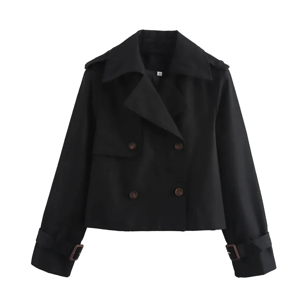 Classic Chic  Cropped  Double Breasted Trench Jacket