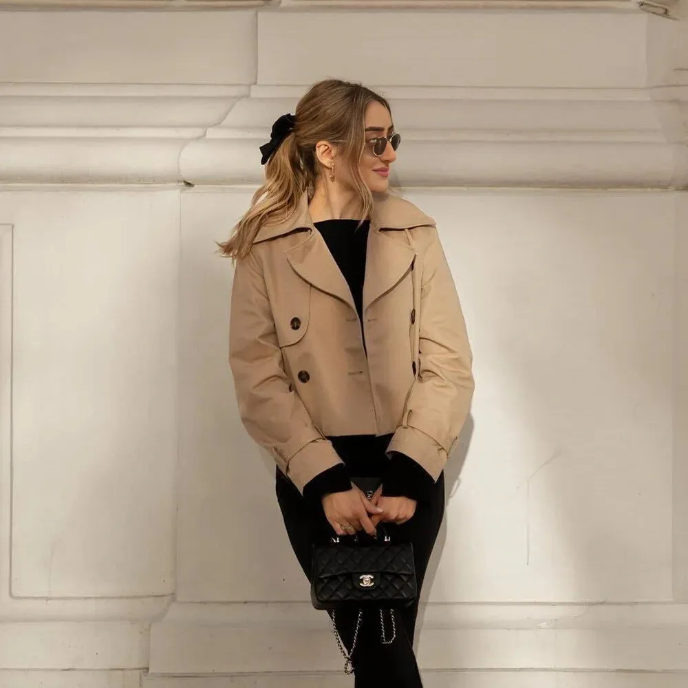 Classic Chic  Cropped  Double Breasted Trench Jacket