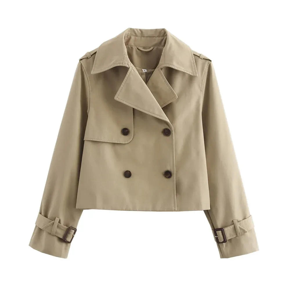 Classic Chic  Cropped  Double Breasted Trench Jacket