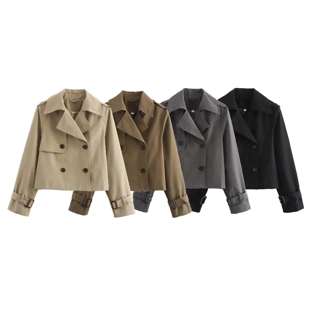Classic Chic  Cropped  Double Breasted Trench Jacket