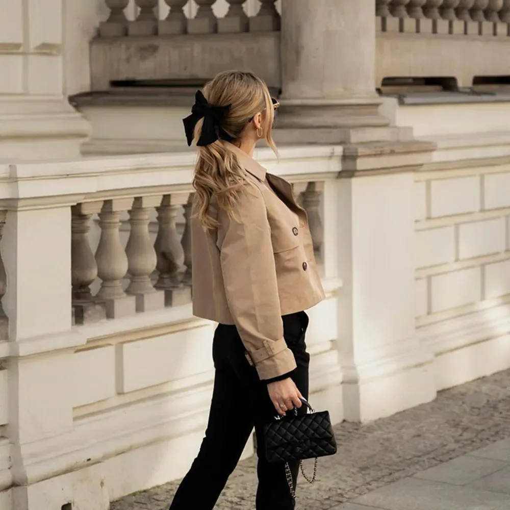 Classic Chic  Cropped  Double Breasted Trench Jacket