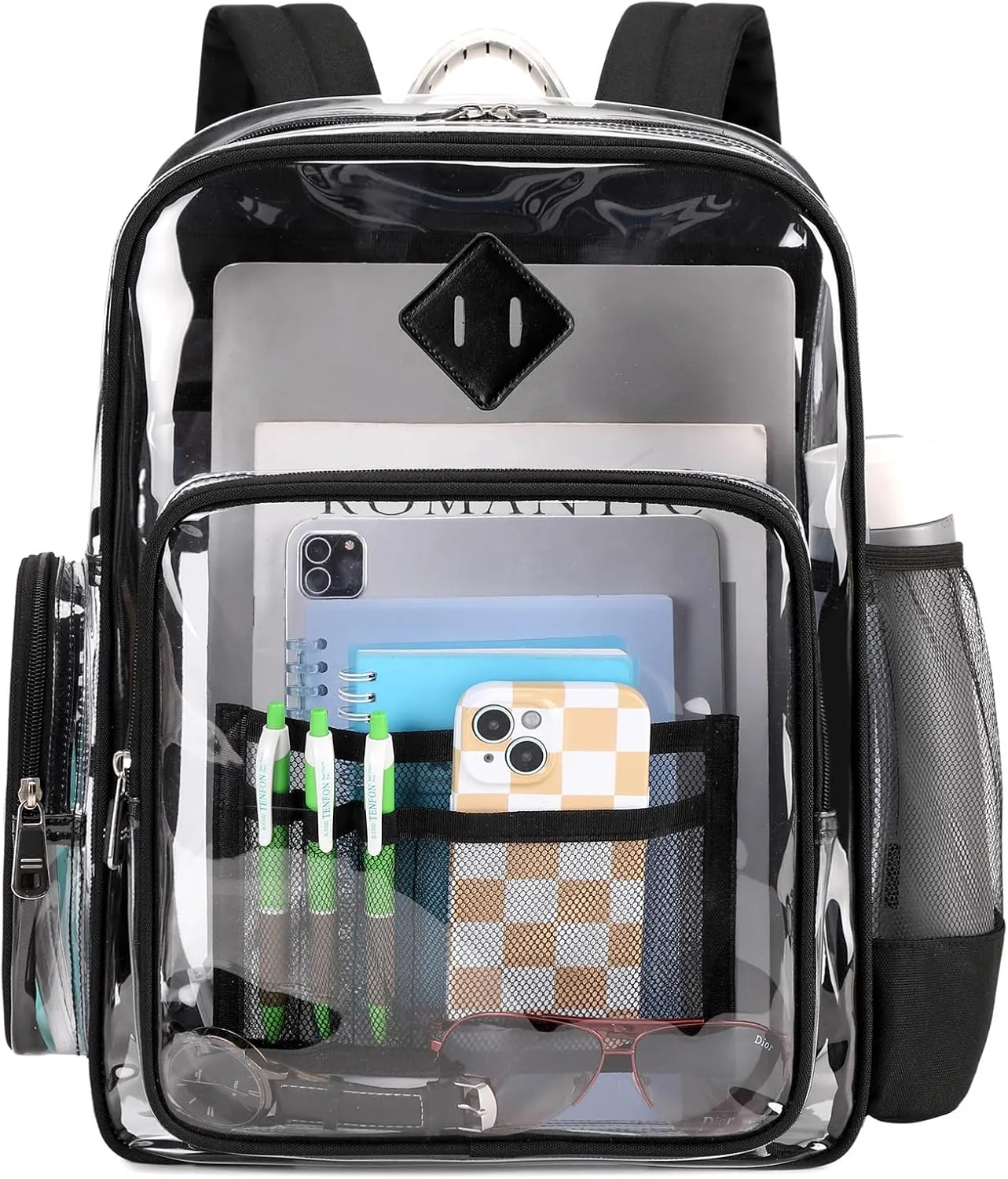 Clear Backpack for School, Heavy Duty PVC See Through Book Bag Stadium Approved Transparent Backpack, Black