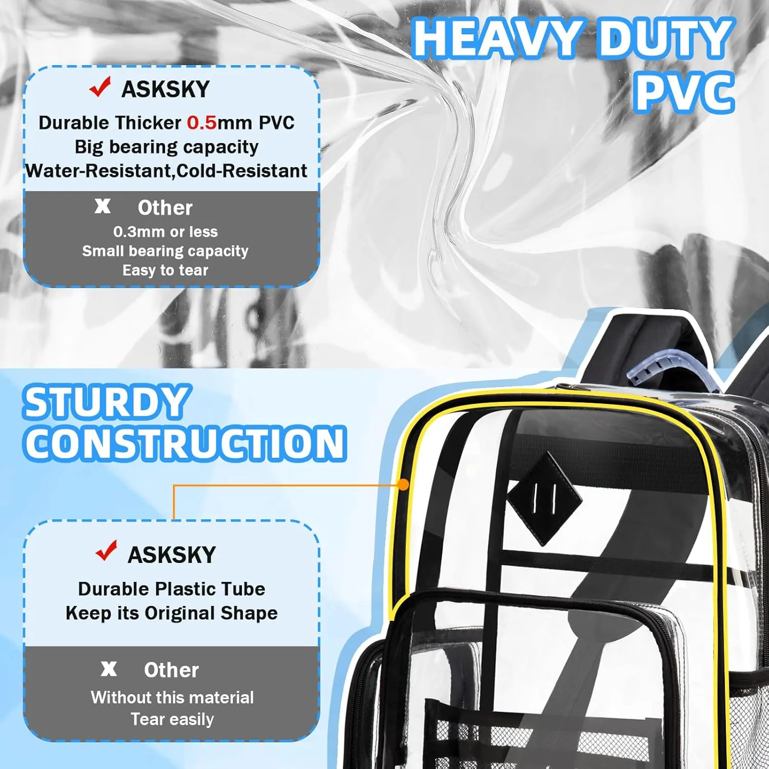 Clear Backpack for School, Heavy Duty PVC See Through Book Bag Stadium Approved Transparent Backpack, Black
