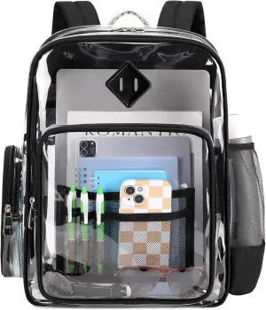 Clear Backpack for School, Heavy Duty PVC See Through Book Bag Stadium Approved Transparent Backpack, Black