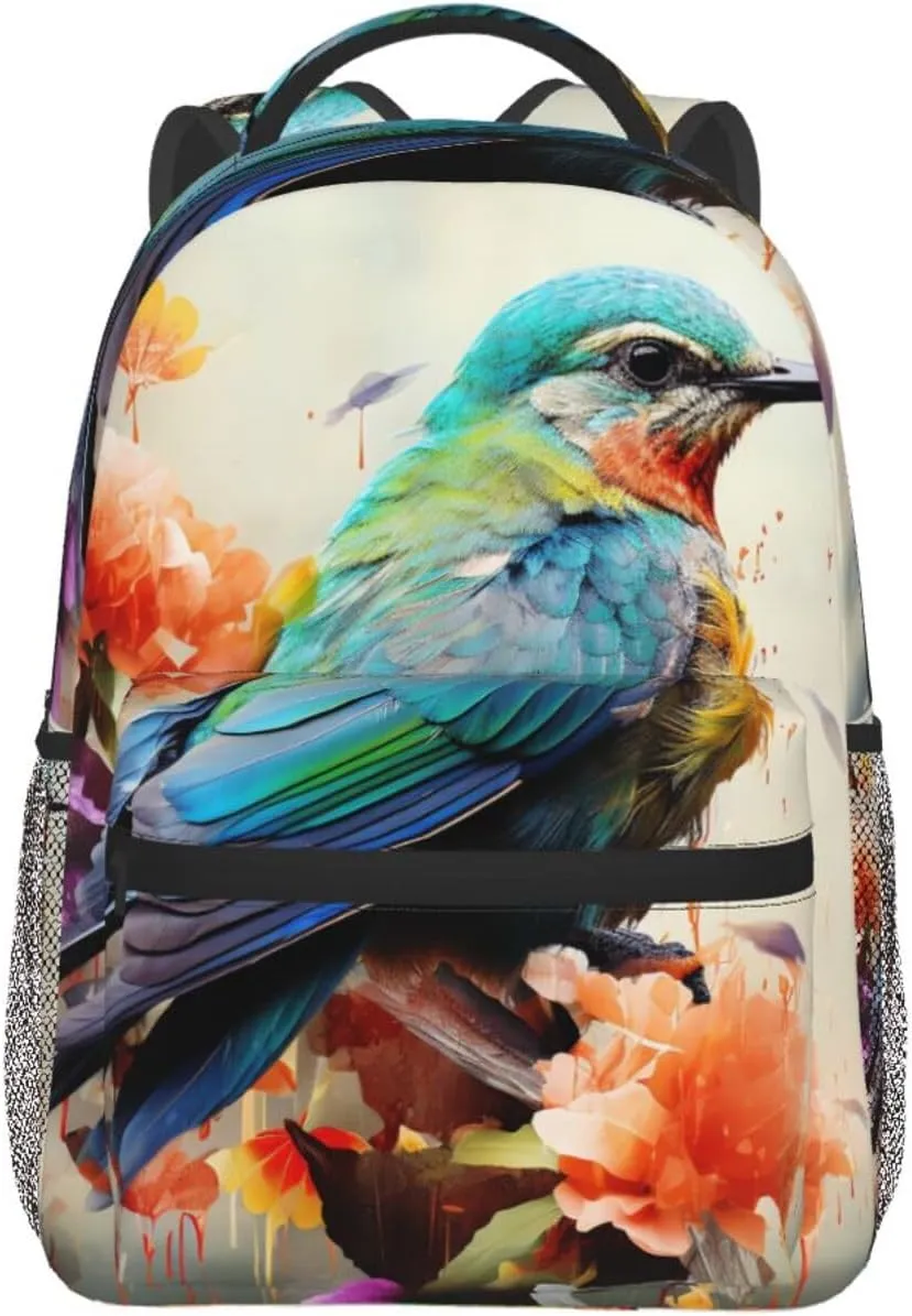 Colorful bird Flower Backpack for Men Women Casual Daypack Laptop Backpack Computer Bag Travel Laptop Bag