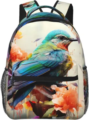 Colorful bird Flower Backpack for Men Women Casual Daypack Laptop Backpack Computer Bag Travel Laptop Bag