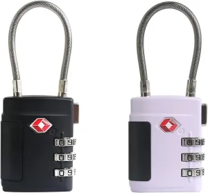 Combo TSA Locks for Luggage, Locker, Suitcase, Luggage Locks TSA Approved, Small Combination Padlock with Cable for Gym Locker, Gun Case, Backpack Bag Zipper, Storage Box, Travel Safe