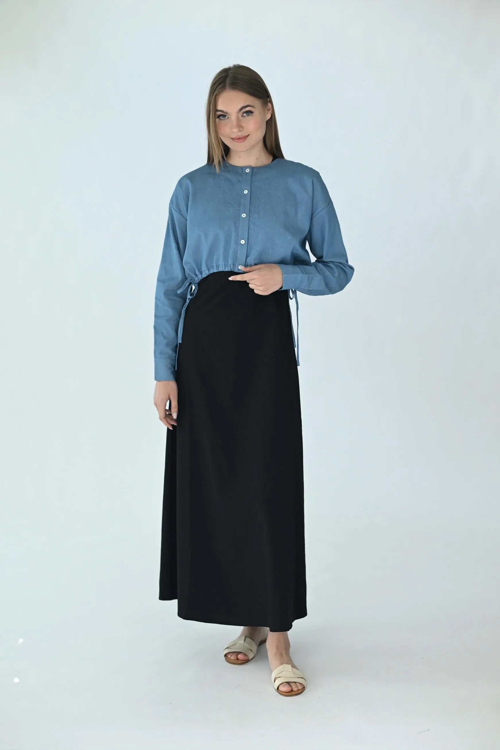 Concept Denim Button Down Crop Top