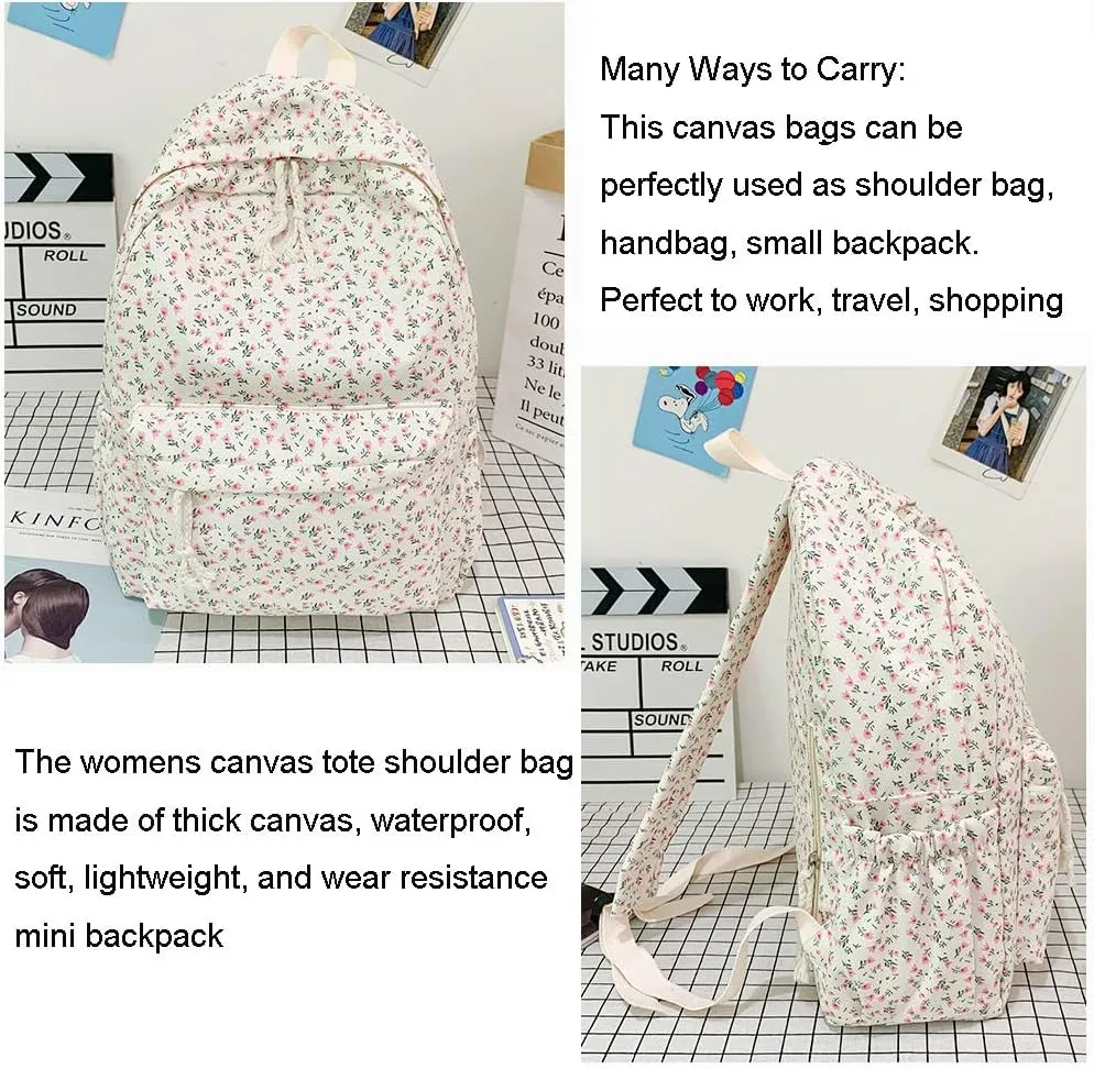 Cotton Canvas Backpacks for Women Backpack Purse Fashion Casual Travel Daypack