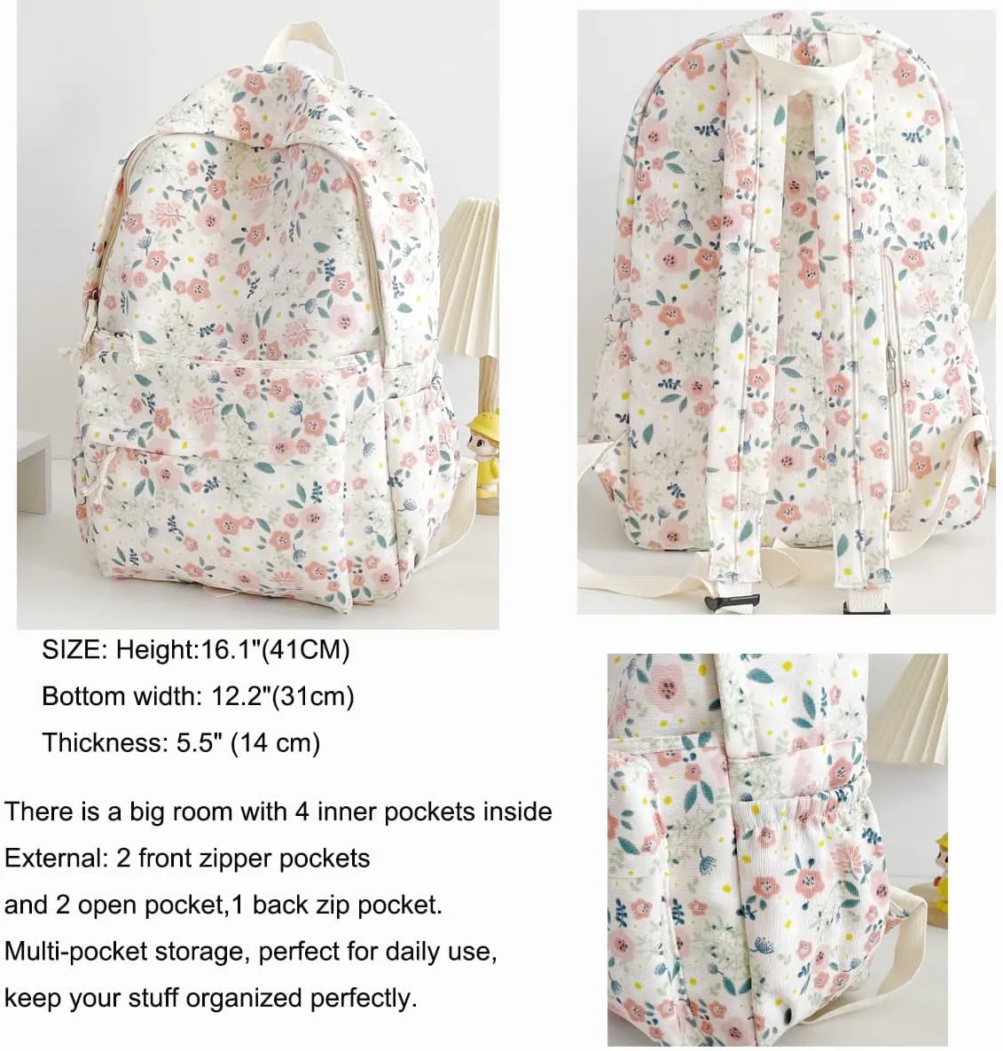 Cotton Canvas Backpacks for Women Backpack Purse Fashion Casual Travel Daypack