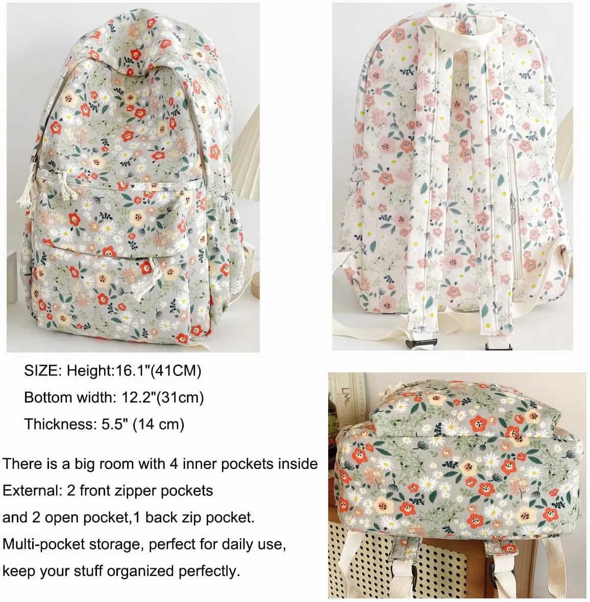Cotton Canvas Backpacks for Women Backpack Purse Fashion Casual Travel Daypack
