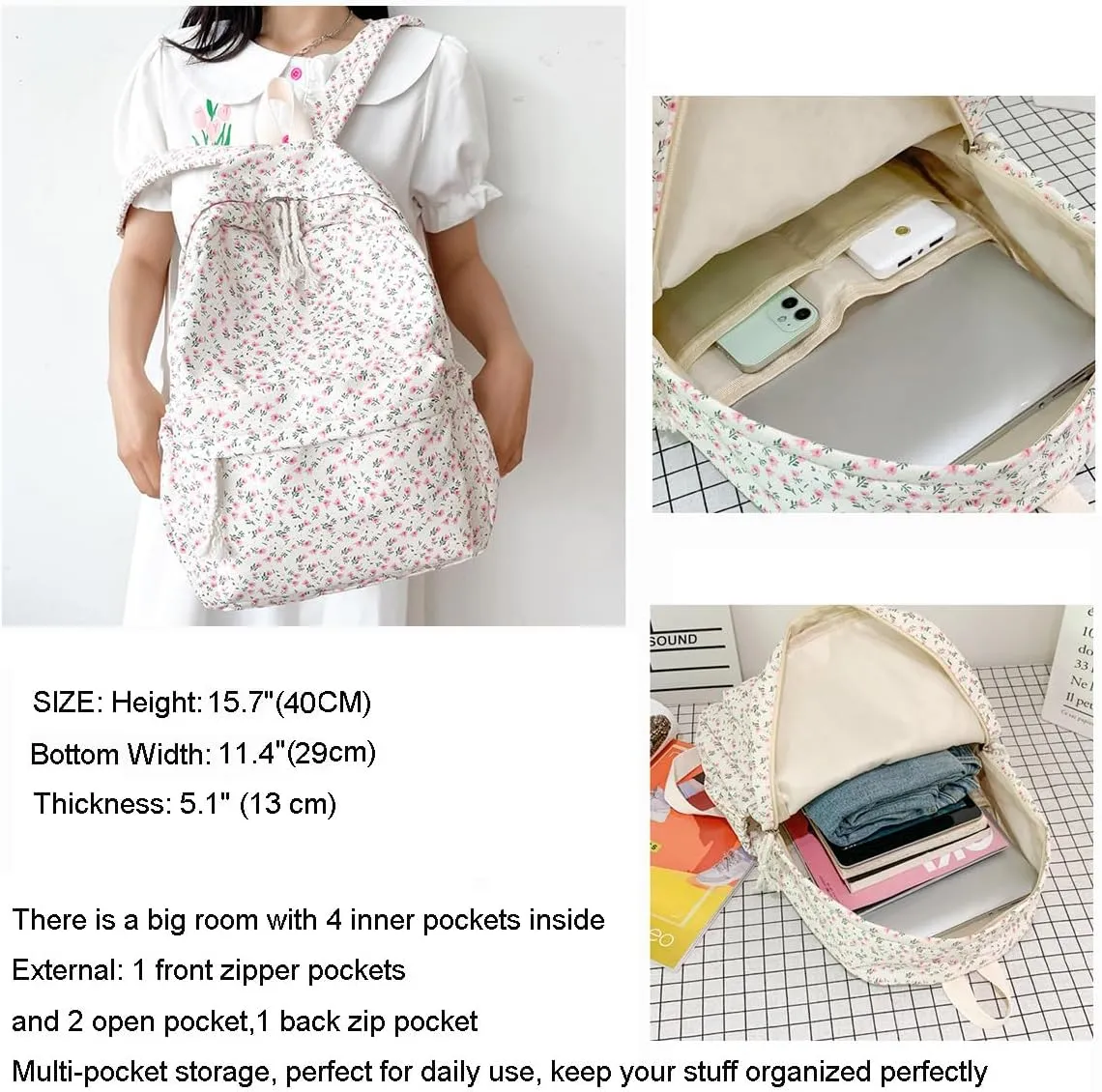 Cotton Canvas Backpacks for Women Backpack Purse Fashion Casual Travel Daypack