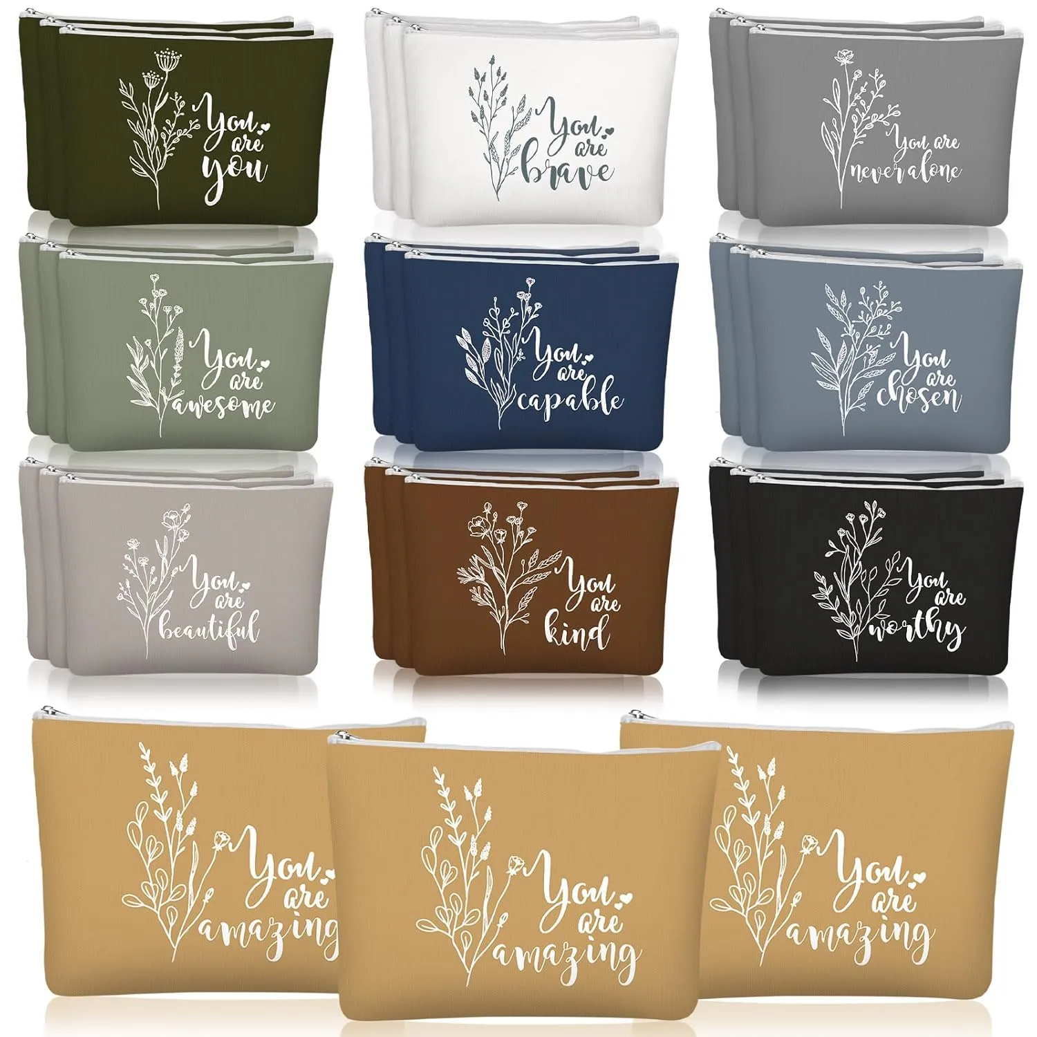 Coume 30 Pcs Inspirational Canvas Makeup Bags for Women Motivational Cosmetic Bags with Zipper Travel Makeup Pouch for Teacher Nurse Coworker Appreciation Gifts Graduation Birthday Party(Aesthetic)