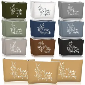Coume 30 Pcs Inspirational Canvas Makeup Bags for Women Motivational Cosmetic Bags with Zipper Travel Makeup Pouch for Teacher Nurse Coworker Appreciation Gifts Graduation Birthday Party(Aesthetic)
