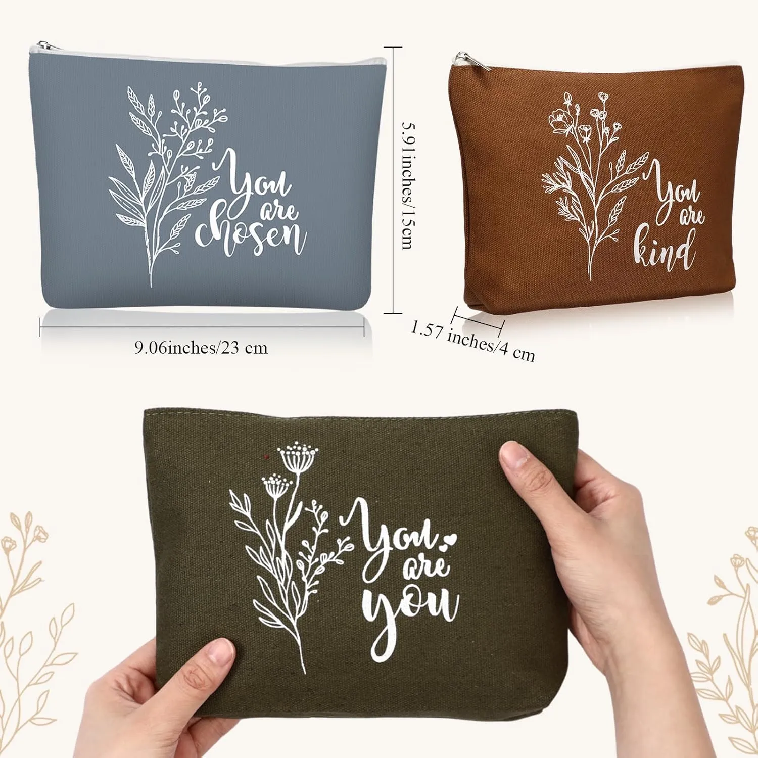Coume 30 Pcs Inspirational Canvas Makeup Bags for Women Motivational Cosmetic Bags with Zipper Travel Makeup Pouch for Teacher Nurse Coworker Appreciation Gifts Graduation Birthday Party(Aesthetic)