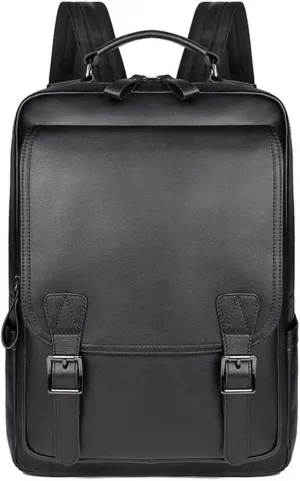 Cowhide Casual Daypack Laptop Bags Mens Leather Backpacks Hiking Daypacks Briefcases, Black (Black)