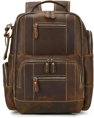 Cowhide Travel Bags Hiking Daypacks Casual Daypack Laptop Bags Mens Leather Backpacks Briefcases Bookbags (Brown)
